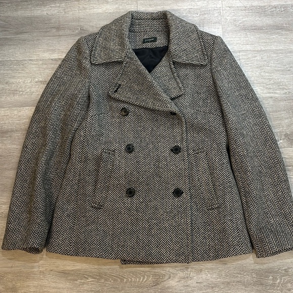 J Crew Factory Wool Herringbone Double Breasted Jacket Sz M - Picture 1 of 7